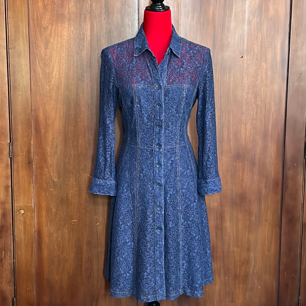 Nanette Lepore Lace Dress with Denim Look Tailoring 8